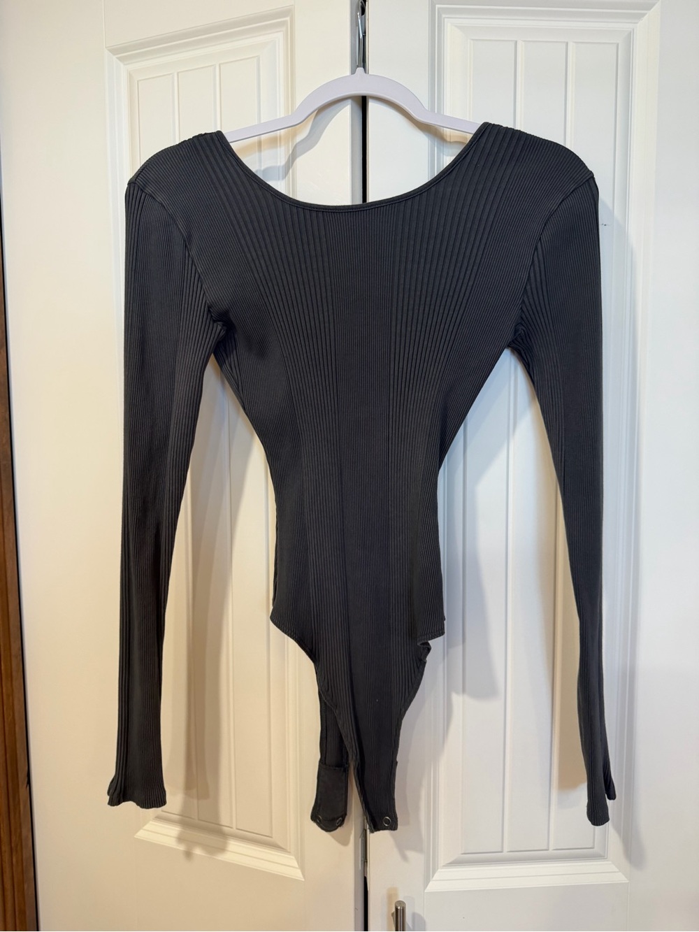 aerie Black Ribbed Long Sleeve Scoop-Neck Bodysuit